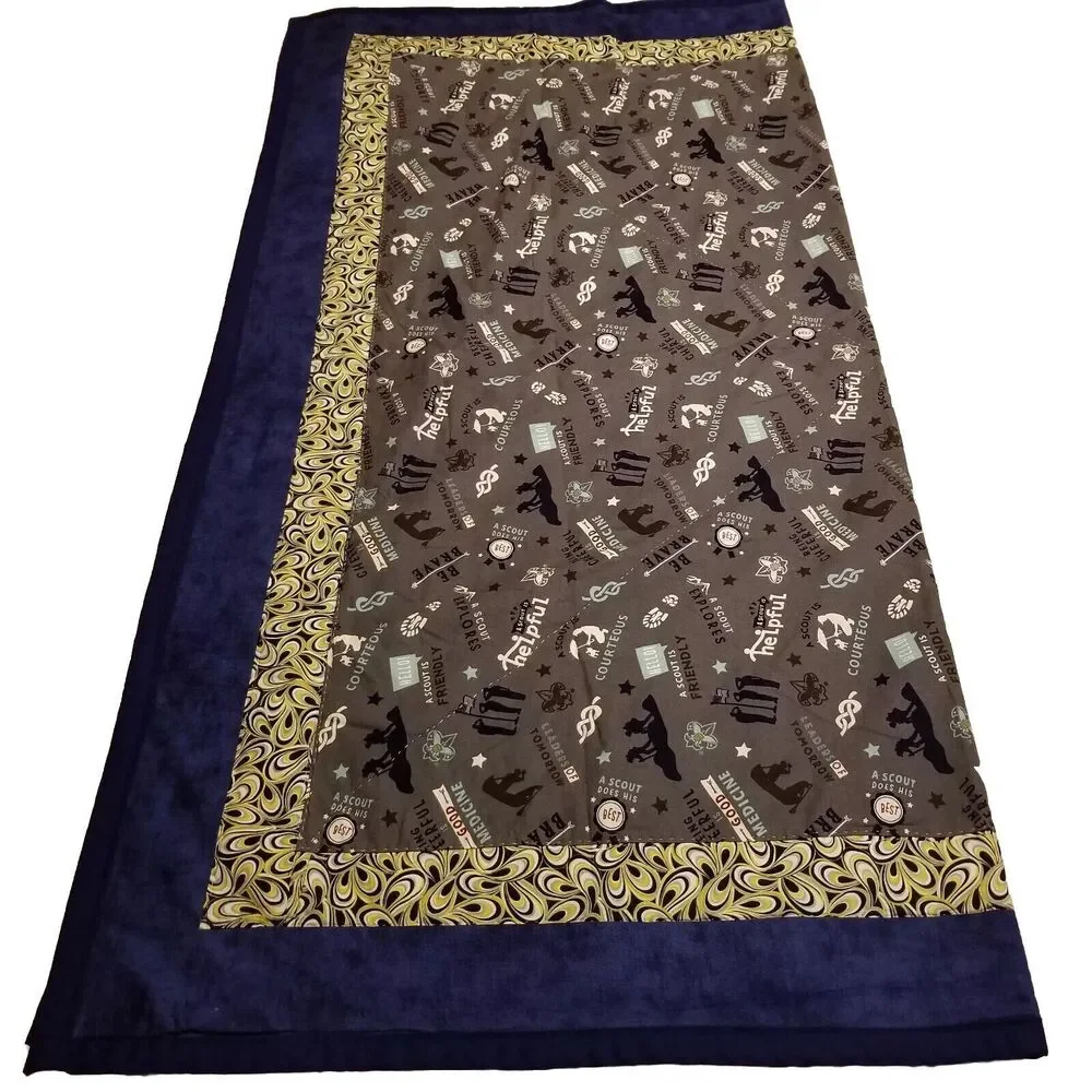 Boy Scouts of America (BSA) Blanket Throw Blue Gray Yellow Handmade Cotton